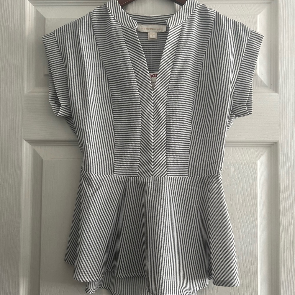 Monteau Black and White Striped Blouse
